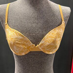 DANSKIN Intimates Women 34B Mustard Floral Underwire Light Padding Mesh Back Bra